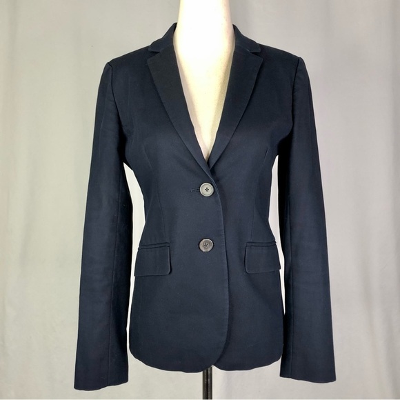J. Crew 1035 superfine cotton blazer navy 2 buttons flap pockets fitted 0 - Picture 1 of 9